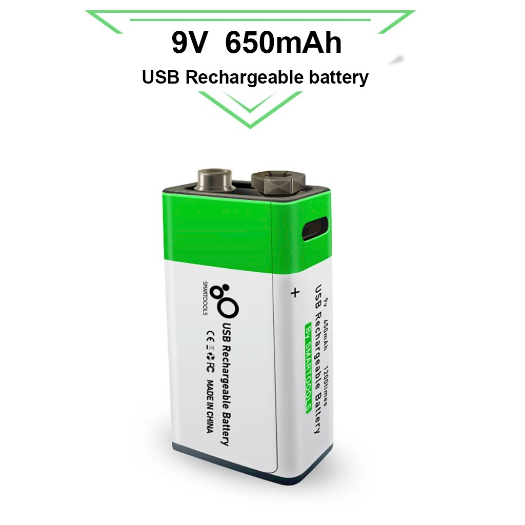 USB oplaadbare batterij - 9 Volt - 650 mAh - 2 stuks